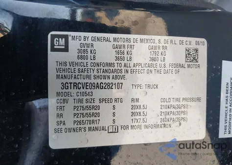 2010 GMC Sierra 1500 Sle z USA, uszkodzony, nr VIN 3GTRCVE09AG282107